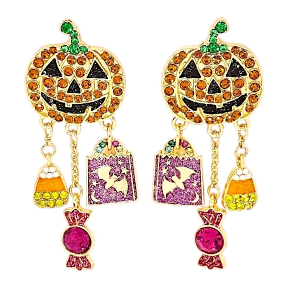 Sugarfix Halloween Haul Pumpkin Candy Corn Pink Candy Trick or Treat Earrings - Picture 4 of 4